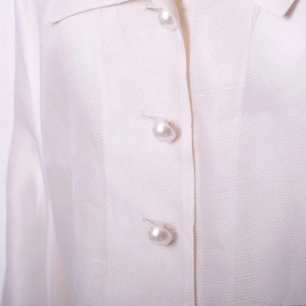 Yves Saint Laurent Rive Gauche Sheer Silk Blouse - '80s White Silk Good - Model View