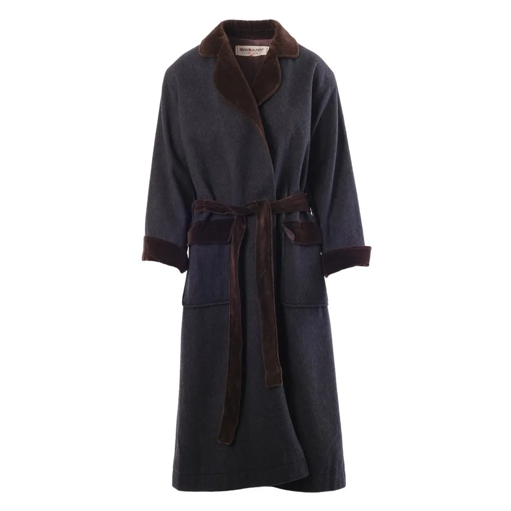 Yves Saint Laurent Rive Gauche Paris Velvet Trim Wool Coat – '70s Brown Velvet Good - Front View