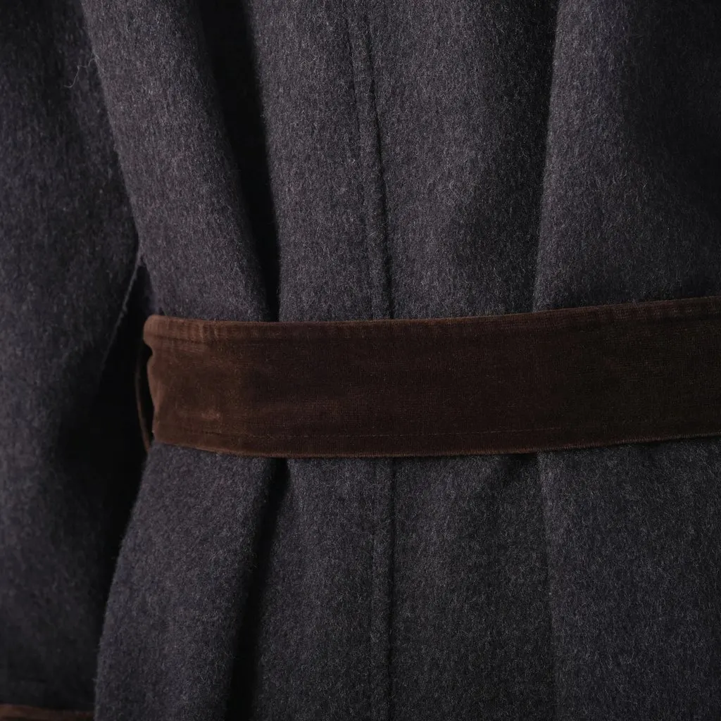 Yves Saint Laurent Rive Gauche Paris Velvet Trim Wool Coat – '70s Brown Velvet Good - Model View