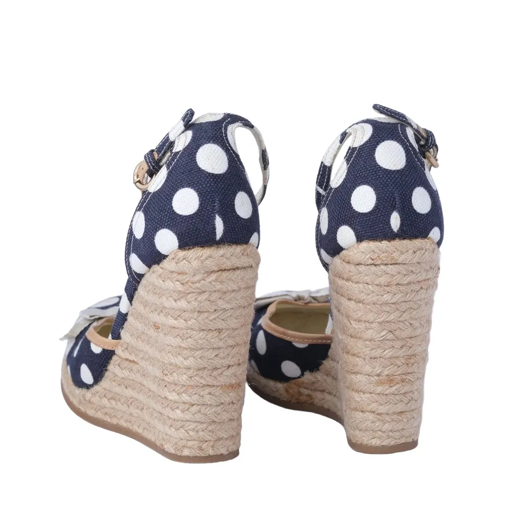 Miu Miu Polka-Dot Canvas Espadrille Wedges - ’10s Navy Canvas Good - Inside View