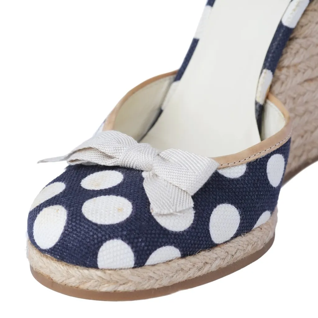 Miu Miu Polka-Dot Canvas Espadrille Wedges - ’10s Navy Canvas Good - Model View