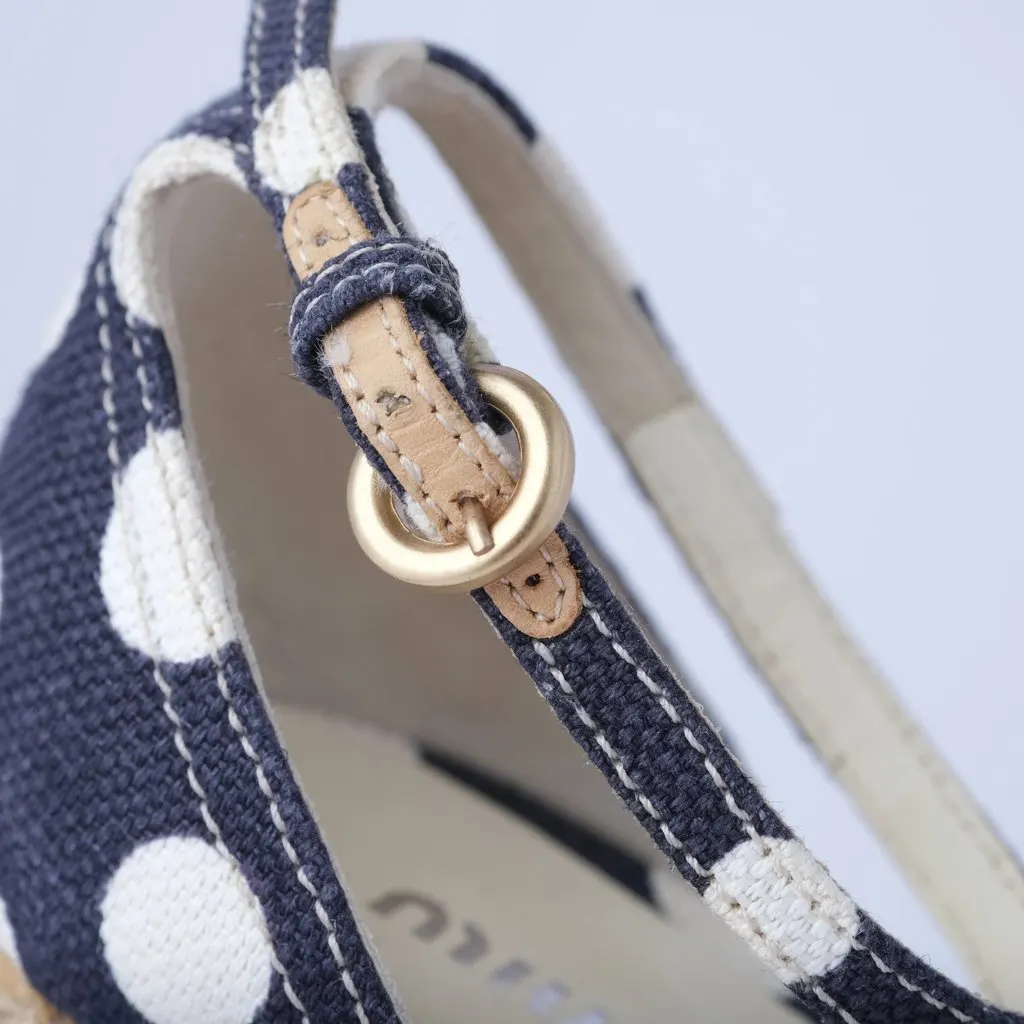 Miu Miu Polka-Dot Canvas Espadrille Wedges - ’10s Navy Canvas Good - Box View