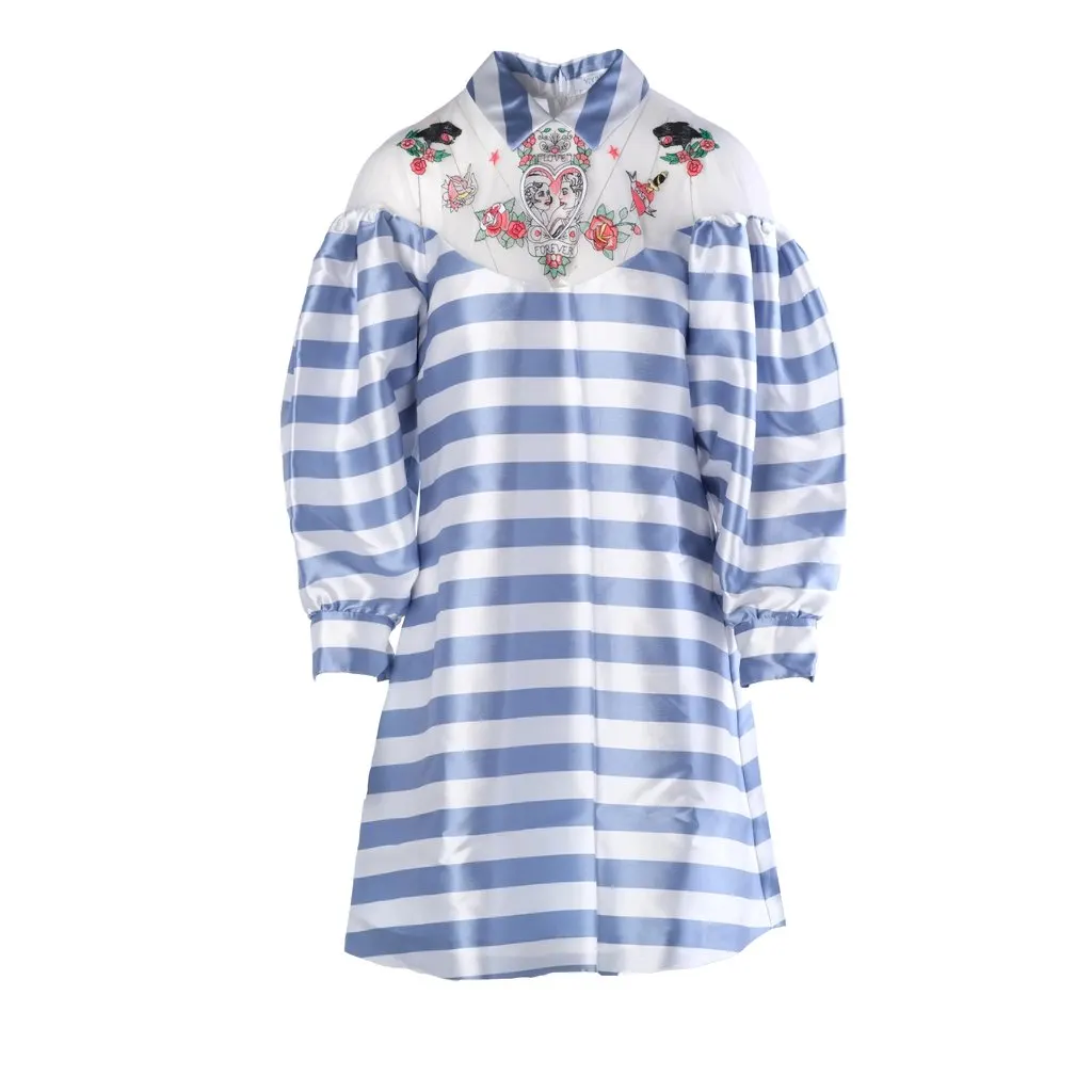 Unsigned Vivetta Fiammetta Striped Shirt Dress - '10s White Good - Front View