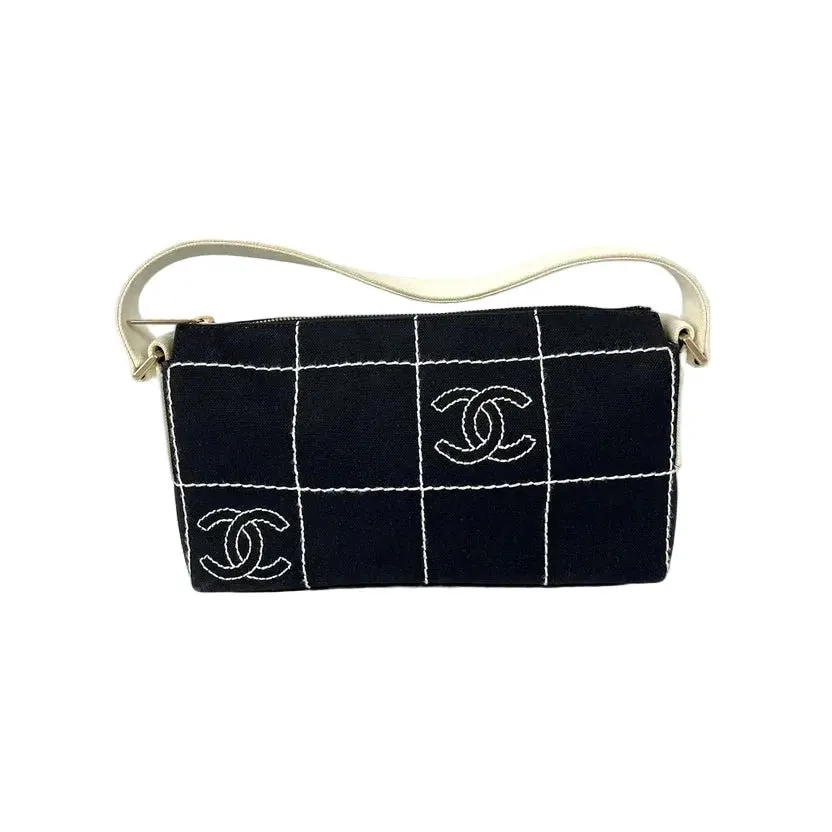 Chanel Chocolate Bar Canvas Shoulder Bag - '00s Black Canvas Good - Inside View