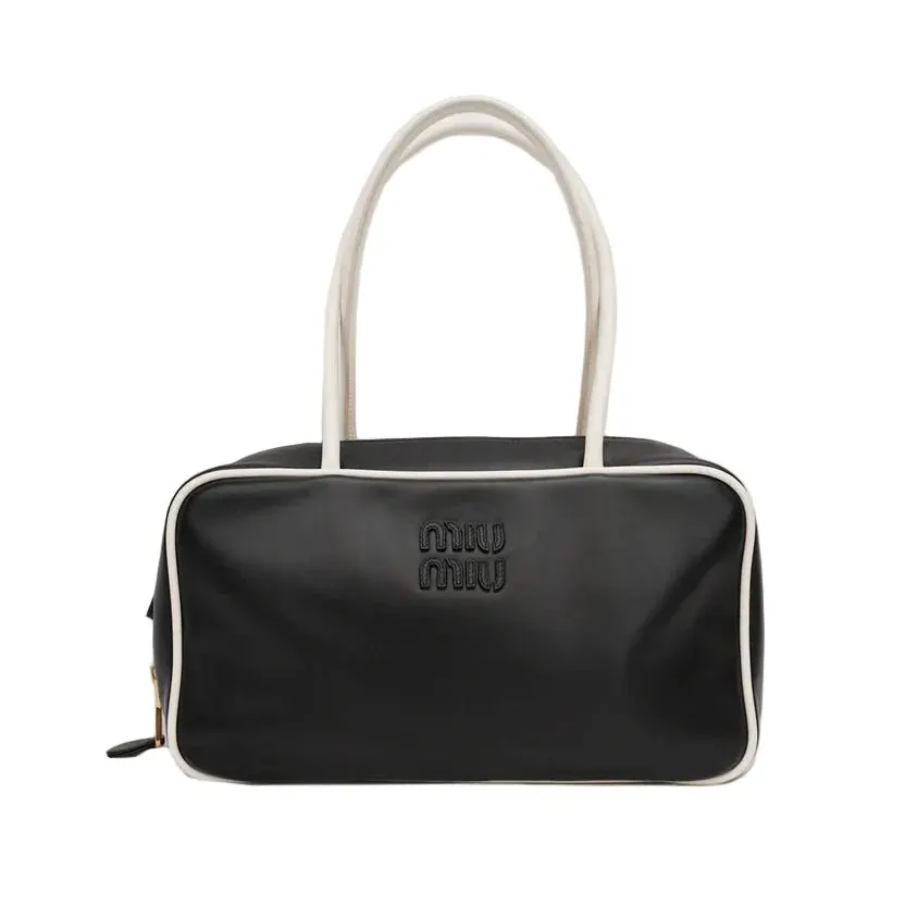 Miu Miu Soft Calf Beau Top Handle Bag - '20s Black Leather Good - Front View