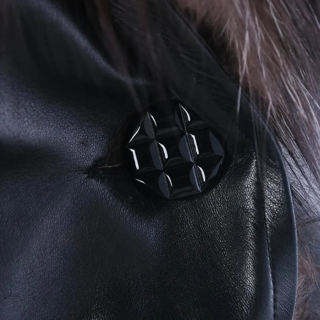 Yves Saint Laurent Black Leather Coat with Silver Fox Fur Trim -'90s Black Leather Good - Box View