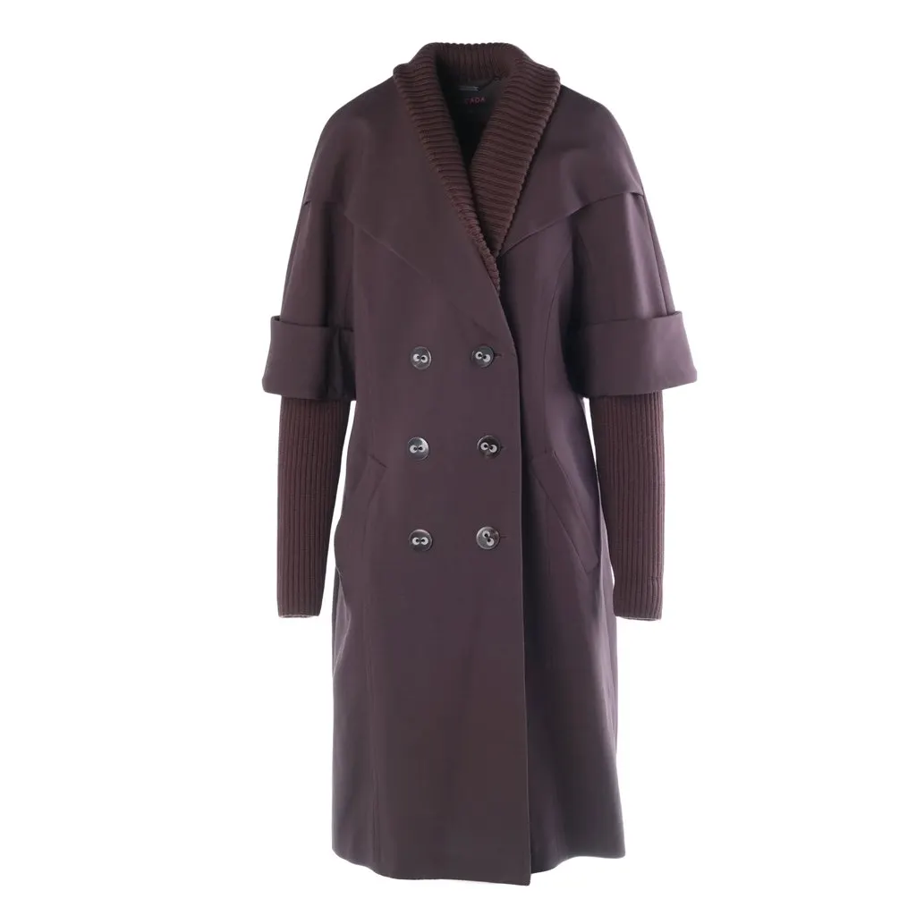 Escada Wool Coat With Ribbed Cuffs And A Double-Breasted Button Closure- '90s Red Wool Good - Front View