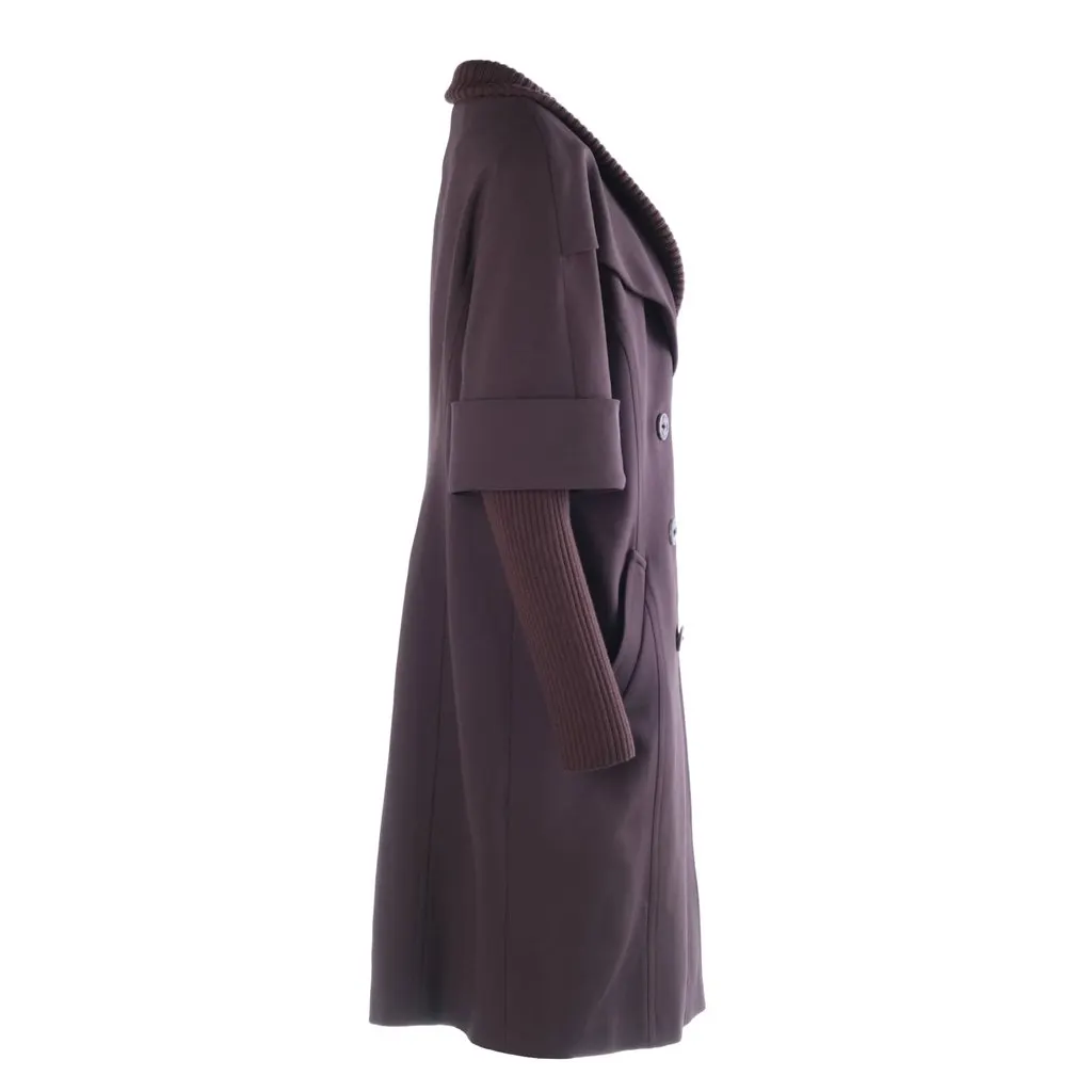 Escada Wool Coat With Ribbed Cuffs And A Double-Breasted Button Closure- '90s Red Wool Good - Back View