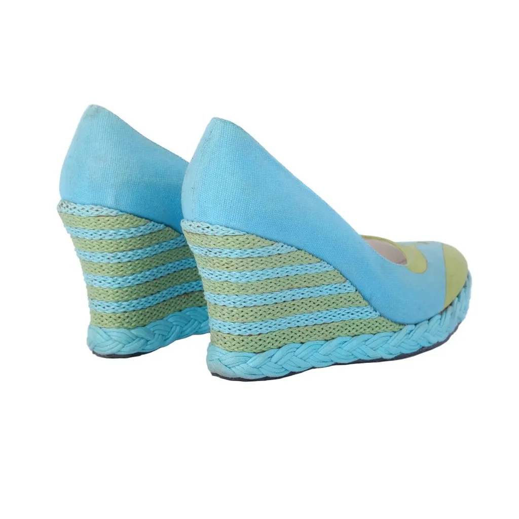 Unsigned Striped Wedge Pumps -'80s Green Wool Good - Inside View