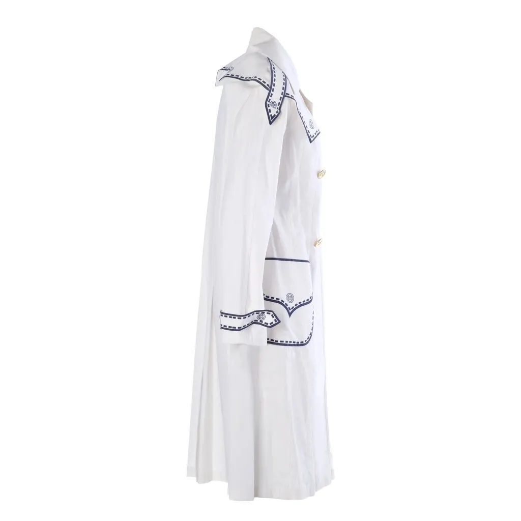 Unsigned Nautical Trompe-L'œil Cotton Coat -'70s White Wool Good - Back View