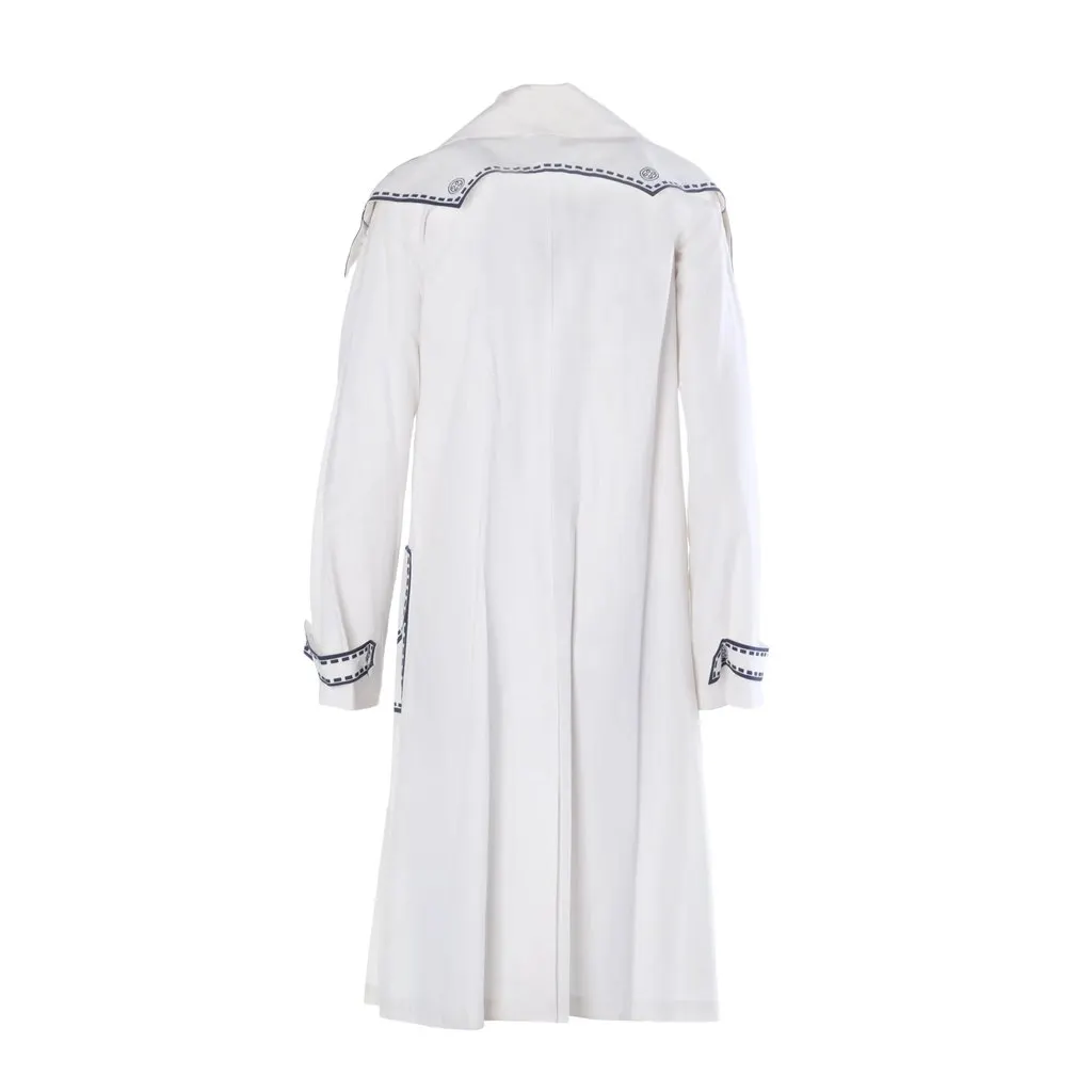 Unsigned Nautical Trompe-L'œil Cotton Coat -'70s White Wool Good - Inside View