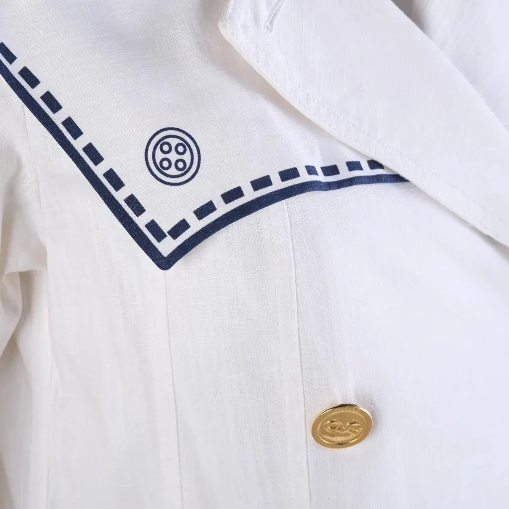 Unsigned Nautical Trompe-L'œil Cotton Coat -'70s White Wool Good - Box View