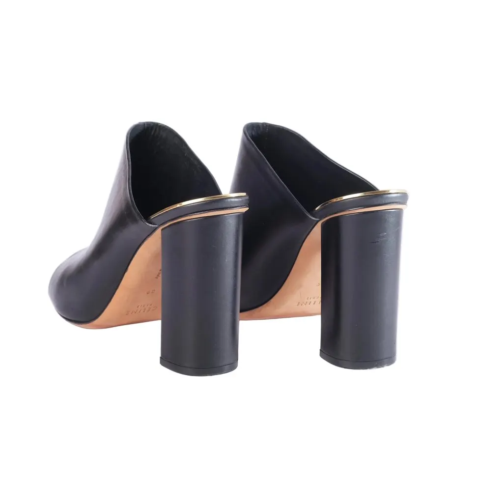 Celine Black Leather Flat Slides With Gold-Tone Details - '10s Black Leather Good - Inside View