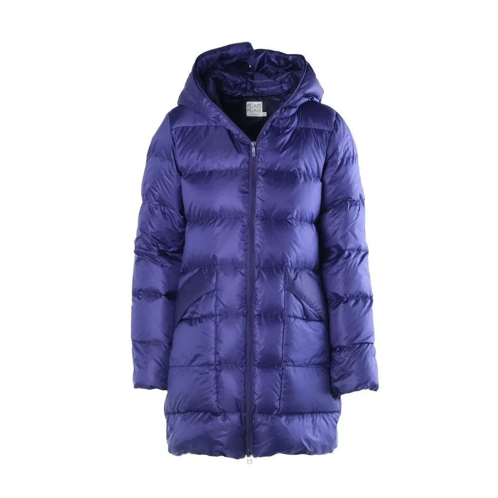 Issey Miyake Pleats Please Issey Miyake Down Jacket Blue - '00s Blue Satin Good - Front View