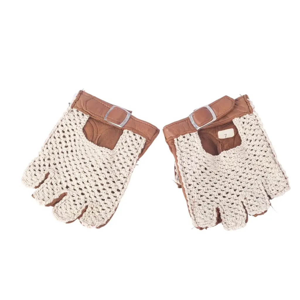 Unsigned Vintage Crochet and Leather Fingerless Gloves-'90s