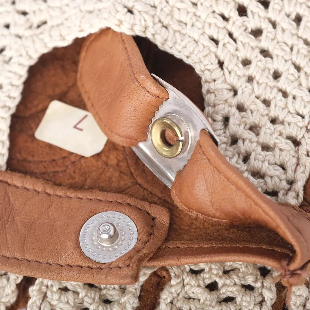 Unsigned Vintage Crochet and Leather Fingerless Gloves-'90s Beige Leather Good - Inside View