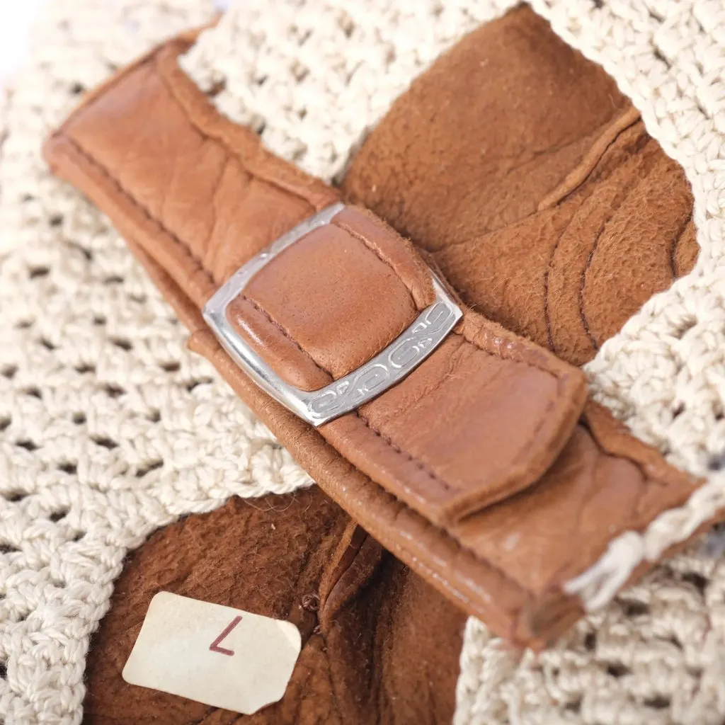 Unsigned Vintage Crochet and Leather Fingerless Gloves-'90s Beige Leather Good - Model View