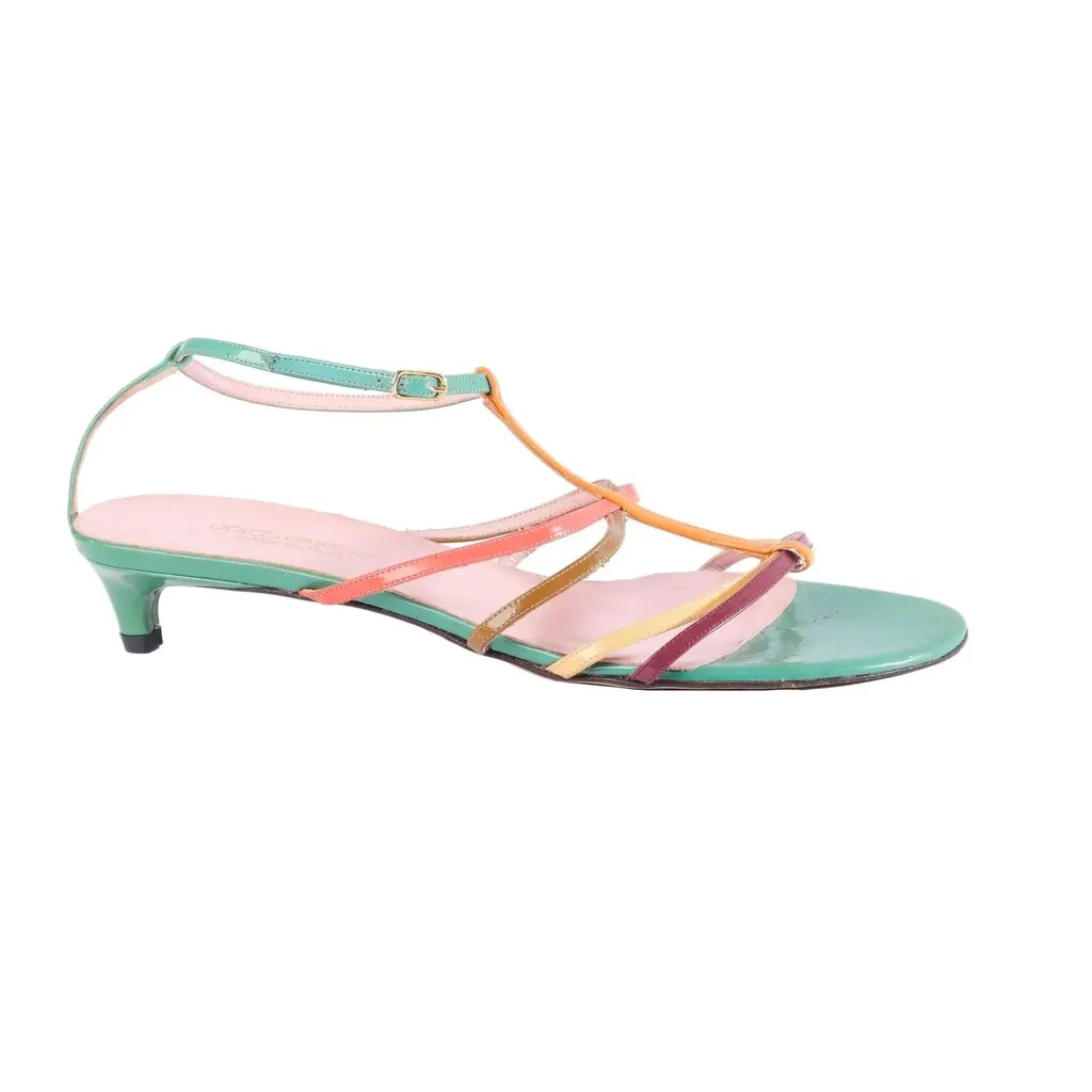 Dolce & Gabbana Multicolor Strap Sandals with Low Kitten Heel - '10s Burgundy Leather Good - Front View