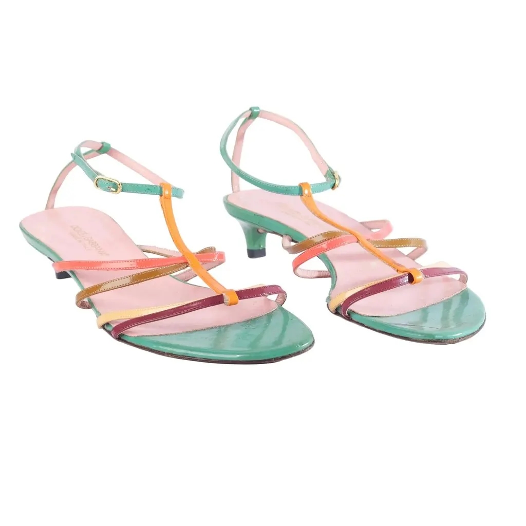 Dolce & Gabbana Multicolor Strap Sandals with Low Kitten Heel - '10s Burgundy Leather Good - Back View
