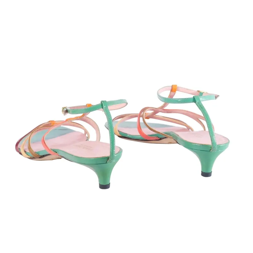 Dolce & Gabbana Multicolor Strap Sandals with Low Kitten Heel - '10s Burgundy Leather Good - Inside View