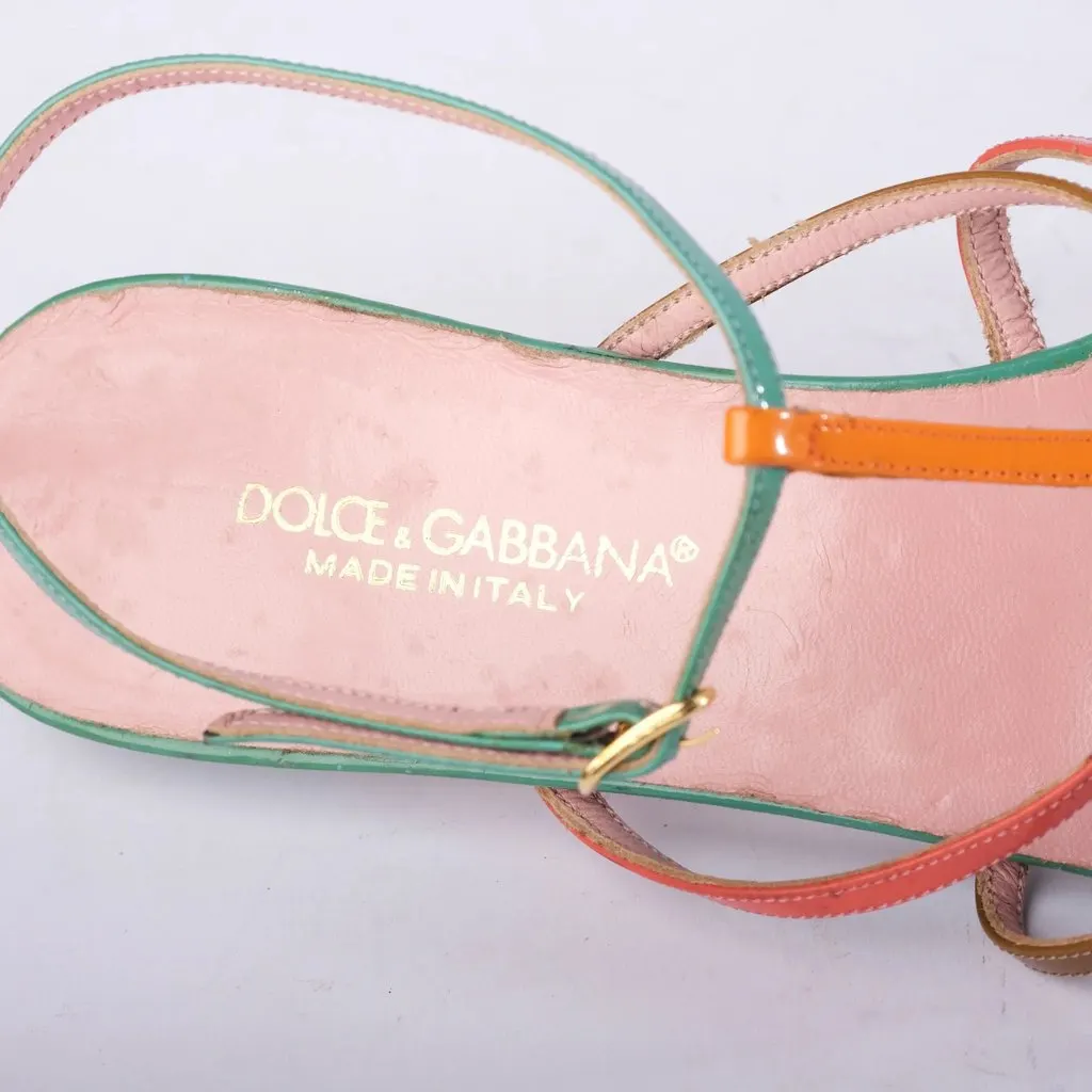 Dolce & Gabbana Multicolor Strap Sandals with Low Kitten Heel - '10s Burgundy Leather Good - Box View
