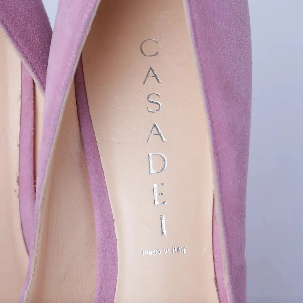 Unsigned Casadei Pink Suede Peep Toe Platform Pumps -'10s Pink Suede Good - Model View
