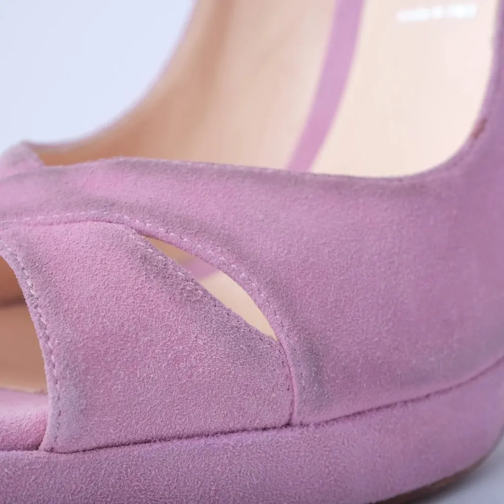 Unsigned Casadei Pink Suede Peep Toe Platform Pumps -'10s Pink Suede Good - Box View