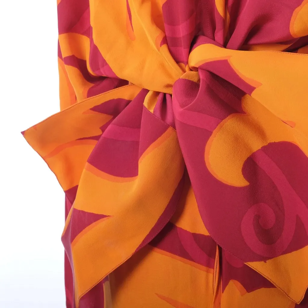 Gianfranco Ferré Baroque Print Silk Dress with Oversized Bow – '80s Red Silk Good - Box View