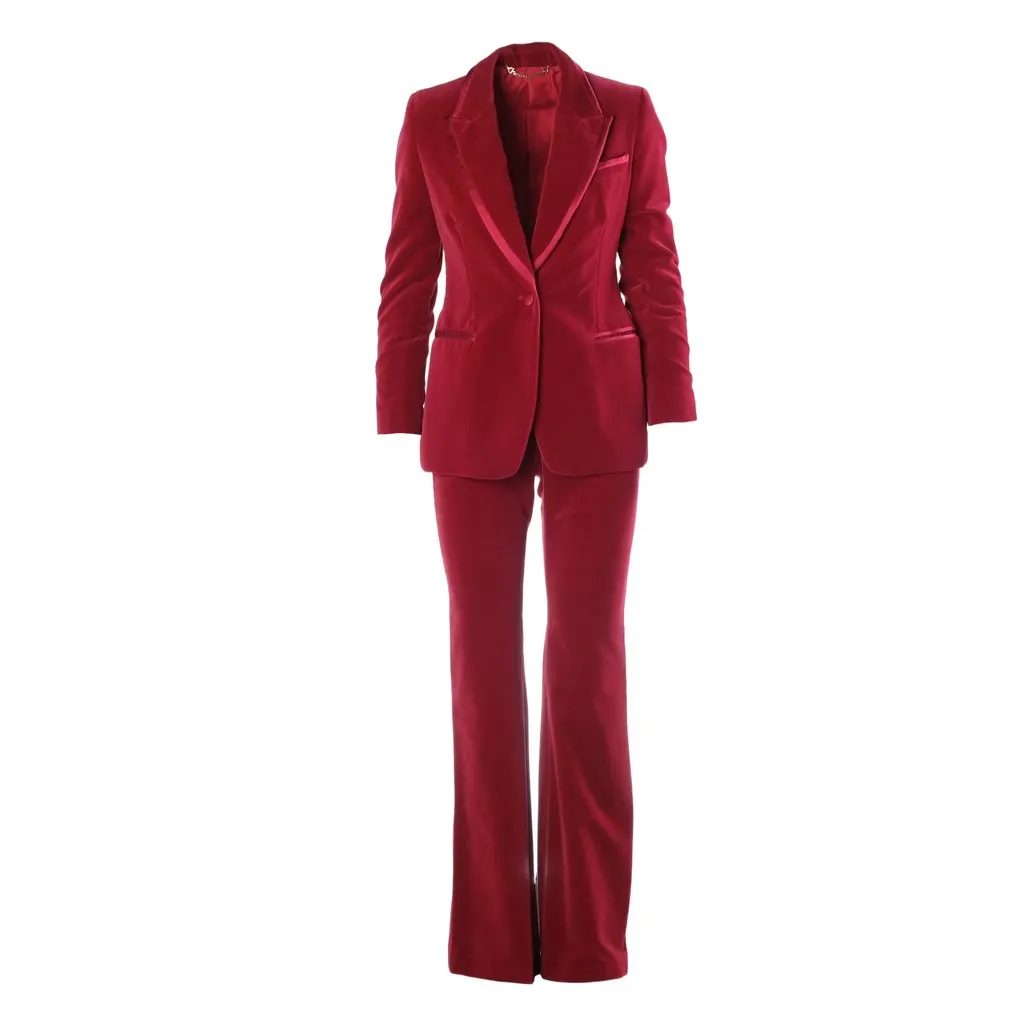 Gucci by Tom Ford Red Cotton Velvet Pantsuit - '90s Red Cotton Good - Front View