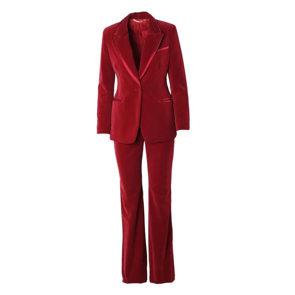 Gucci by Tom Ford Red Cotton Velvet Pantsuit - '90s Red Cotton Good - Front View
