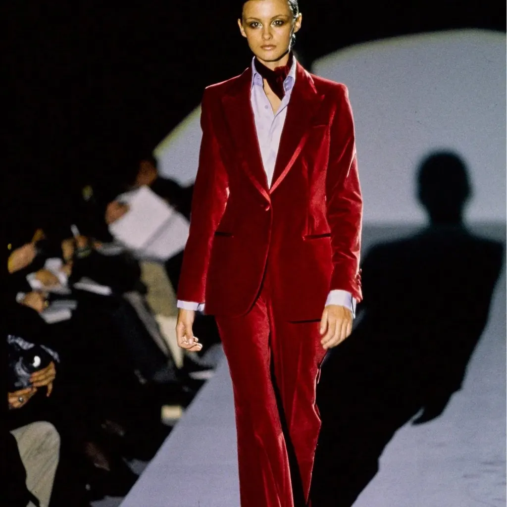 Gucci by Tom Ford Red Cotton Velvet Pantsuit - '90s Red Cotton Good - Back View