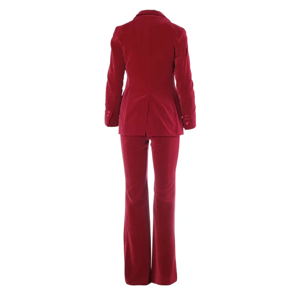 Gucci by Tom Ford Red Cotton Velvet Pantsuit - '90s Red Cotton Good - Model View