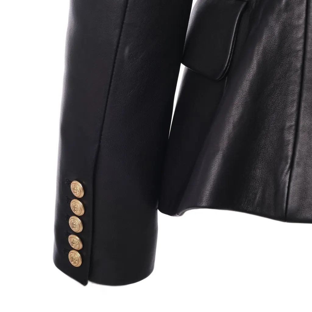 Balmain Black Leather Double-Breasted Blazer - '20s Black Leather Good - Inside View