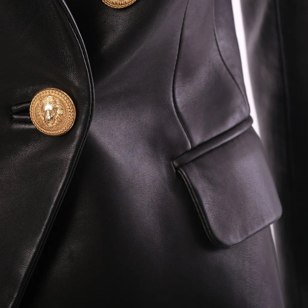 Balmain Black Leather Double-Breasted Blazer - '20s Black Leather Good - Box View