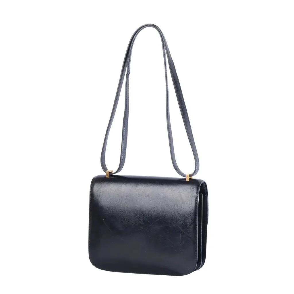 Hermès Constance 18 Black Box Calfskin Shoulder Bag - '80s Black Leather Good - Back View