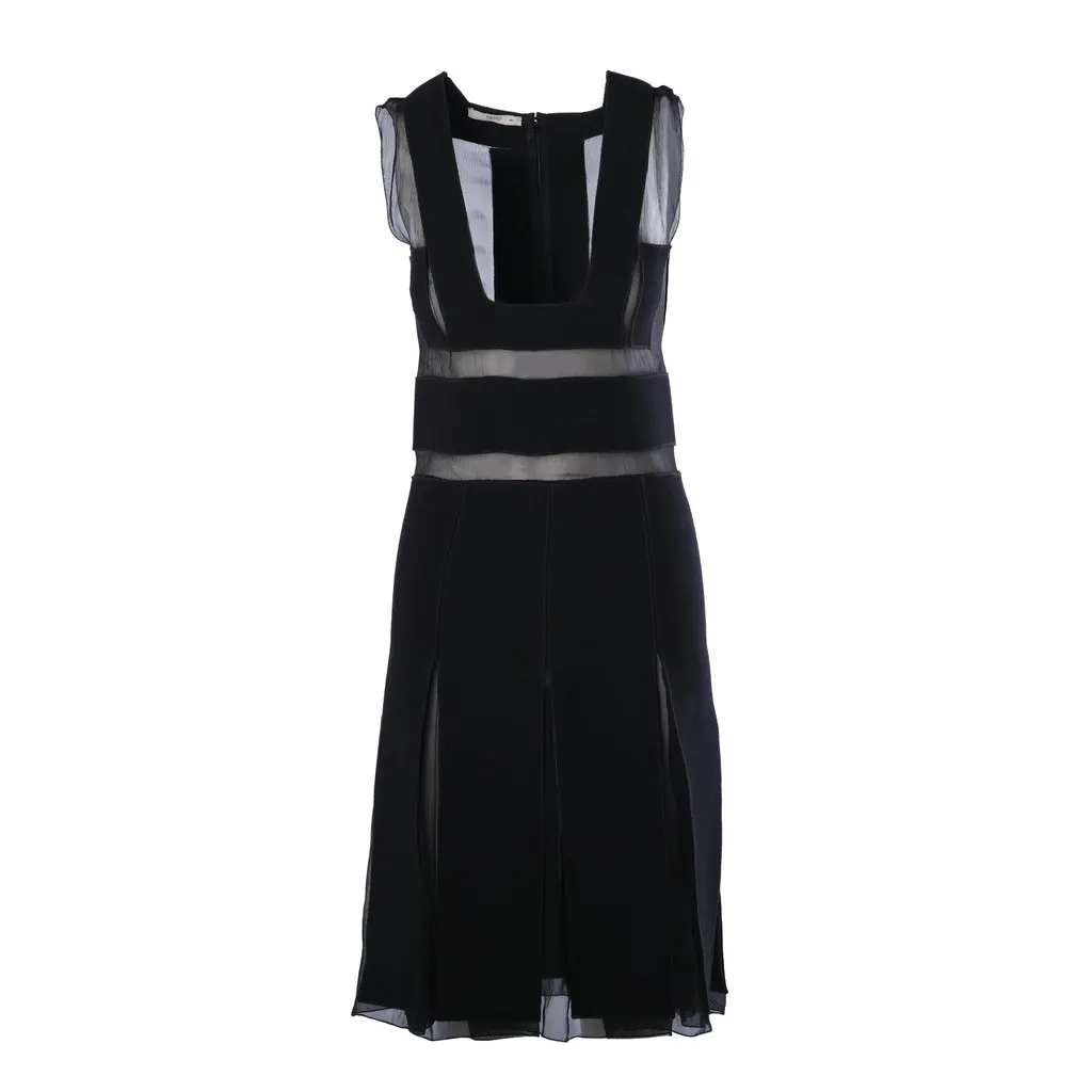 Prada Black Dress with Semi-Sheer Silk Chiffon Paneling - '00s