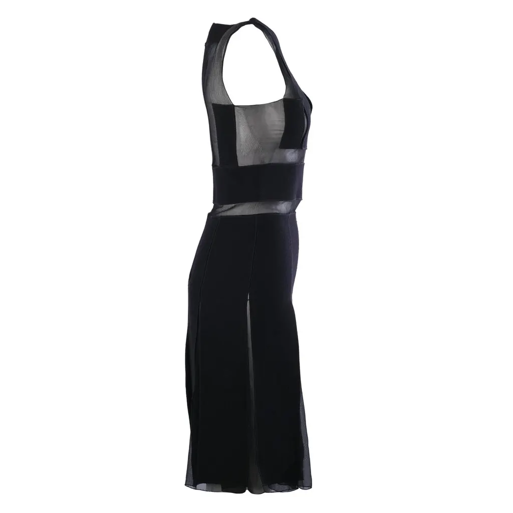Prada Black Dress with Semi-Sheer Silk Chiffon Paneling - '00s Black Silk Good - Inside View