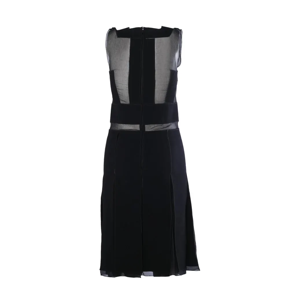 Prada Black Dress with Semi-Sheer Silk Chiffon Paneling - '00s Black Silk Good - Model View