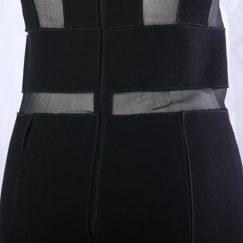 Prada Black Dress with Semi-Sheer Silk Chiffon Paneling - '00s Black Silk Good - Box View