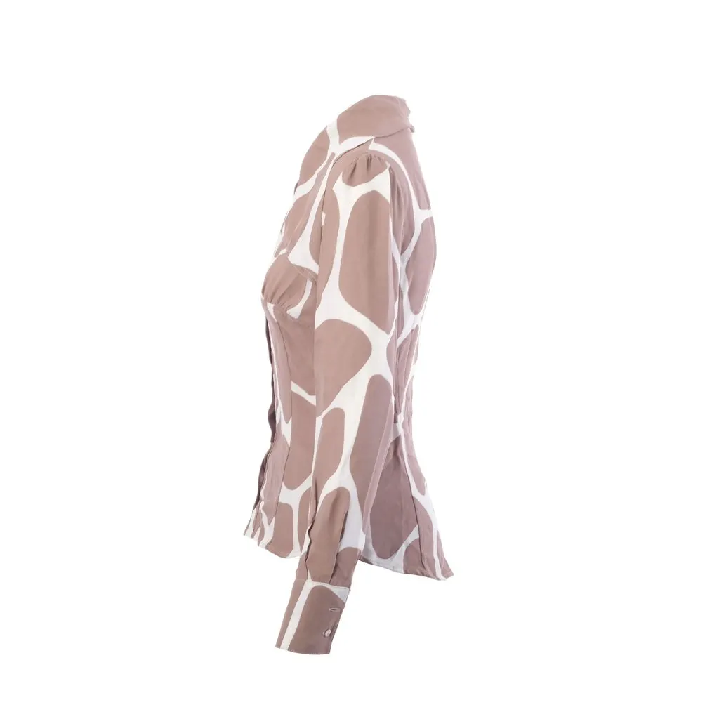 Valentino Red Valentino Giraffe Print Silk Blouse with Scarf - '90s Red Silk Good - Box View
