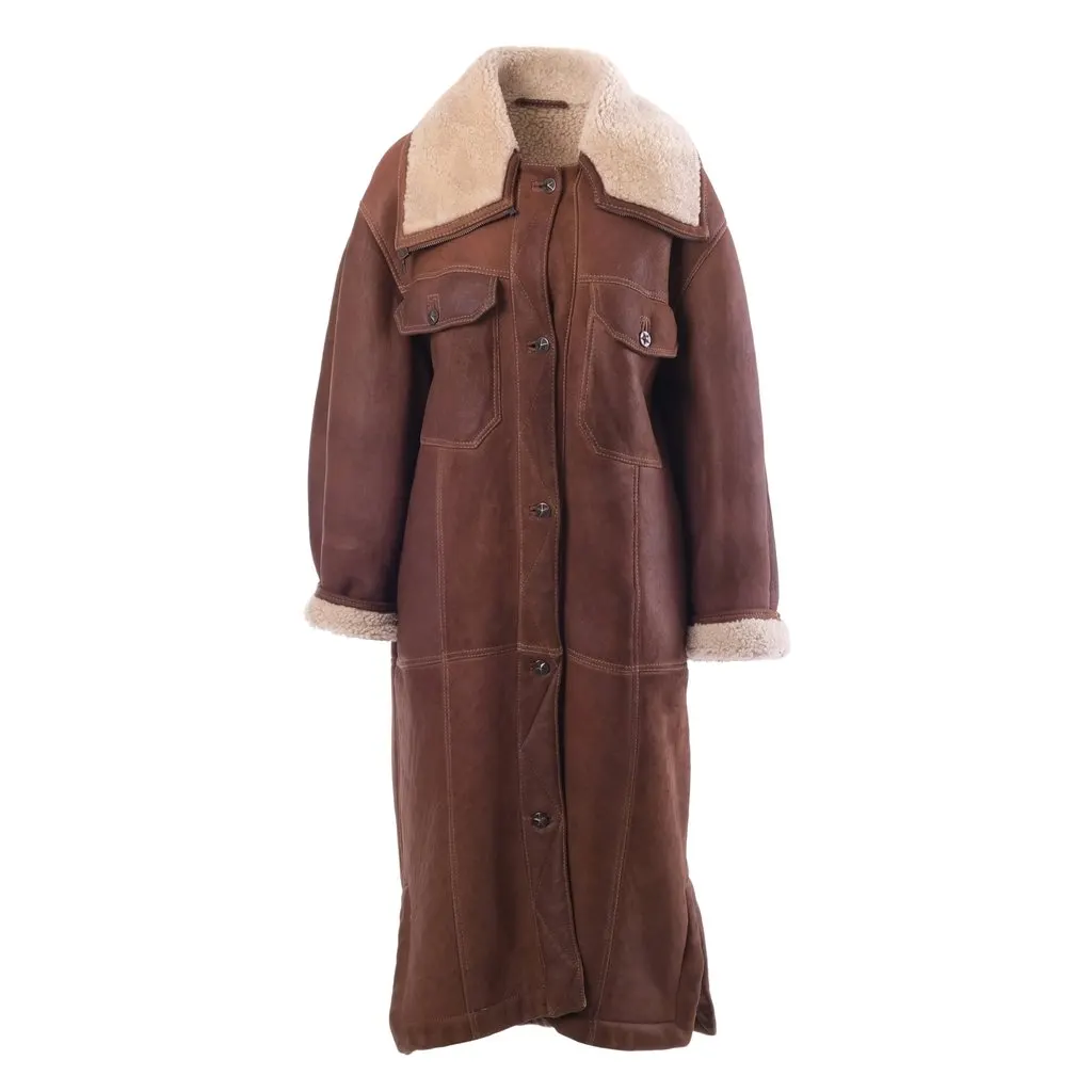 Alberta Ferretti Sheepskin Shearling Coat -'00s Beige Shearling Good - Front View