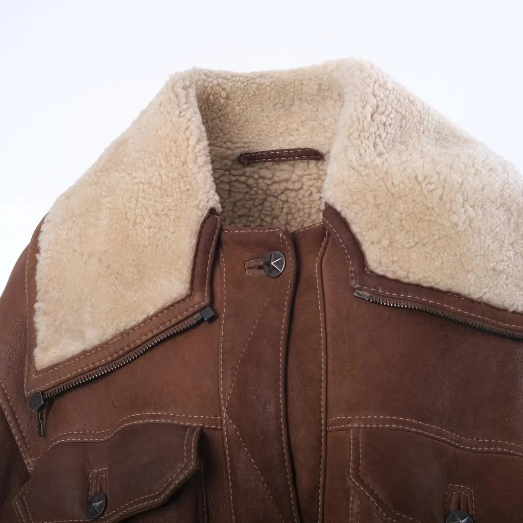 Alberta Ferretti Sheepskin Shearling Coat -'00s Beige Shearling Good - Model View