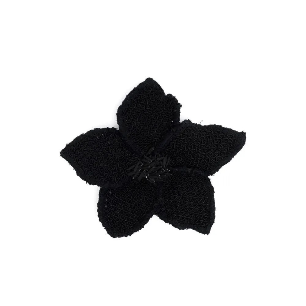 Chanel Black Knitted Camélia Brooch - '90s Black Good - Front View