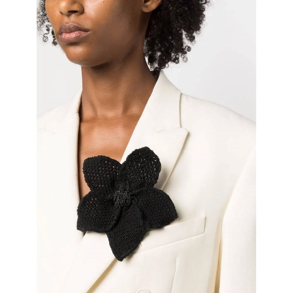Chanel Black Knitted Camélia Brooch - '90s Black Good - Back View