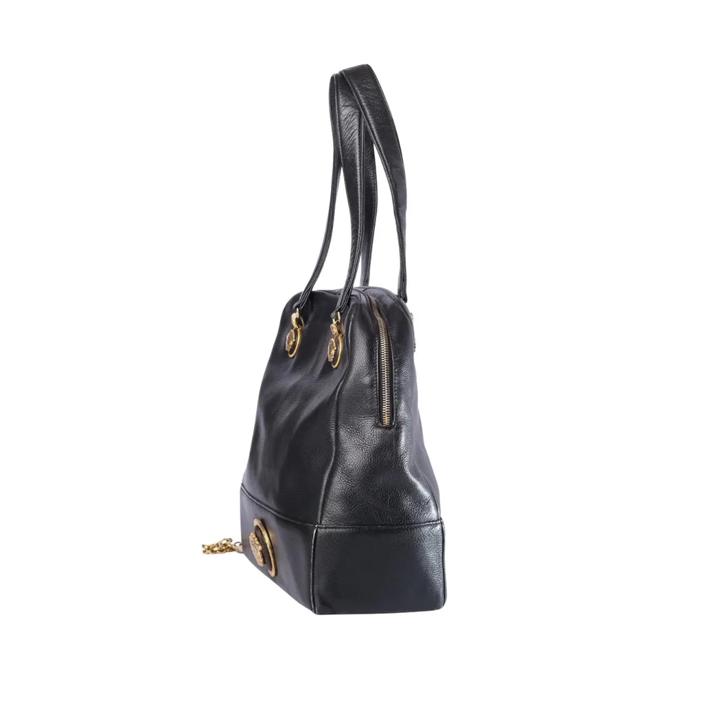 Gianni Versace Medusa Medallion Handbag- '80s Black Leather Good - Back View