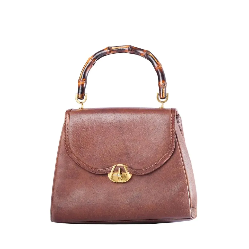 Gucci Leather Bamboo Bag- '60s Brown Leather Good - Front View