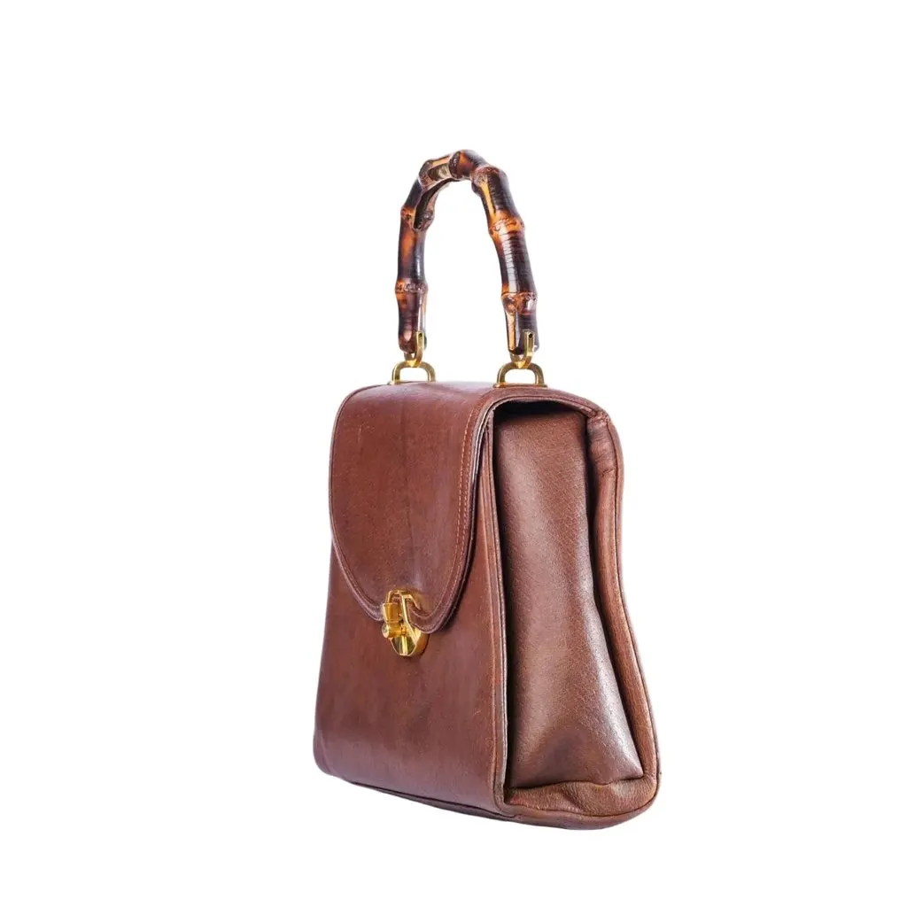 Gucci Leather Bamboo Bag- '60s Brown Leather Good - Back View