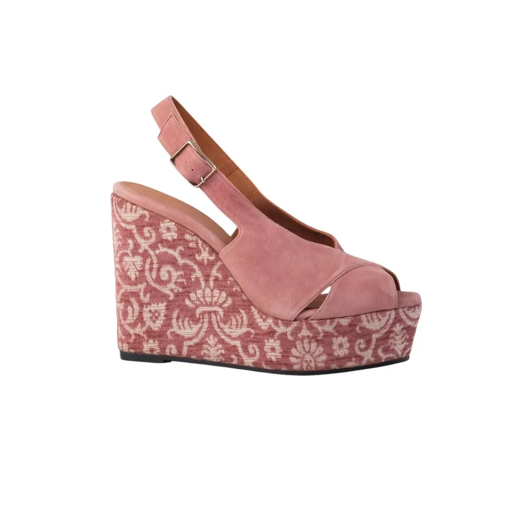 Unsigned Castañer Pink Suede Espadrille Wedge Sandals with Floral - '10s Pink Suede Good - Front View