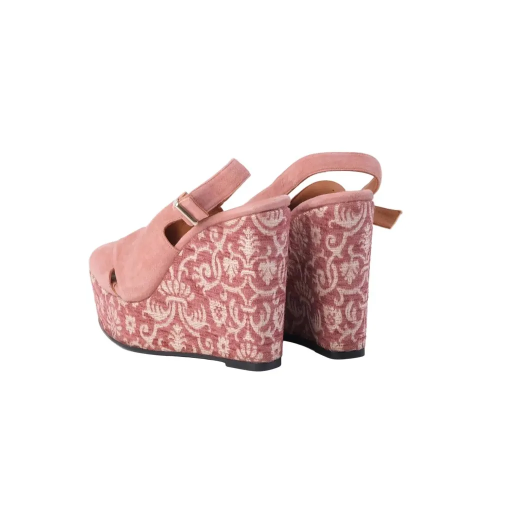 Unsigned Castañer Pink Suede Espadrille Wedge Sandals with Floral - '10s Pink Suede Good - Inside View