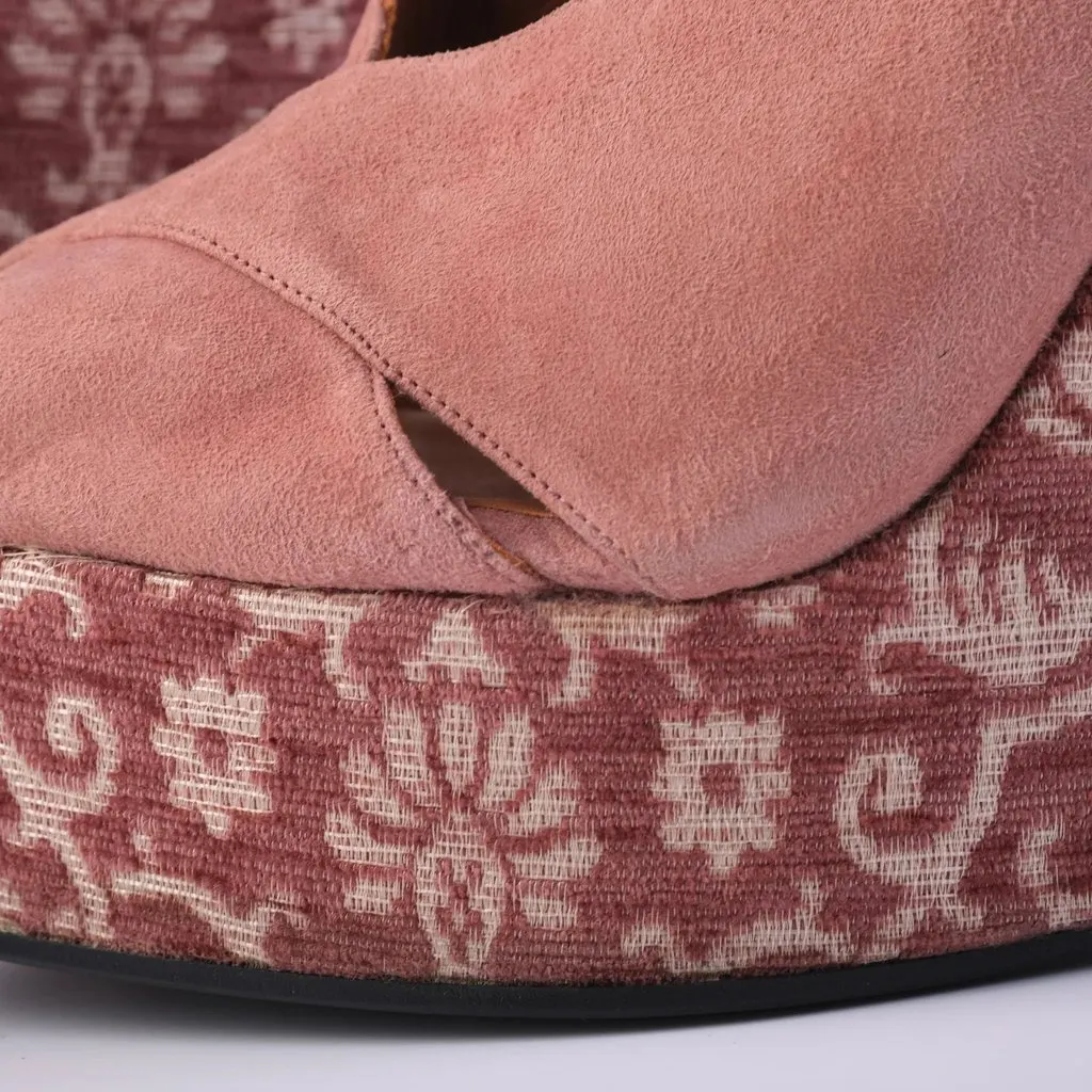 Unsigned Castañer Pink Suede Espadrille Wedge Sandals with Floral - '10s Pink Suede Good - Box View